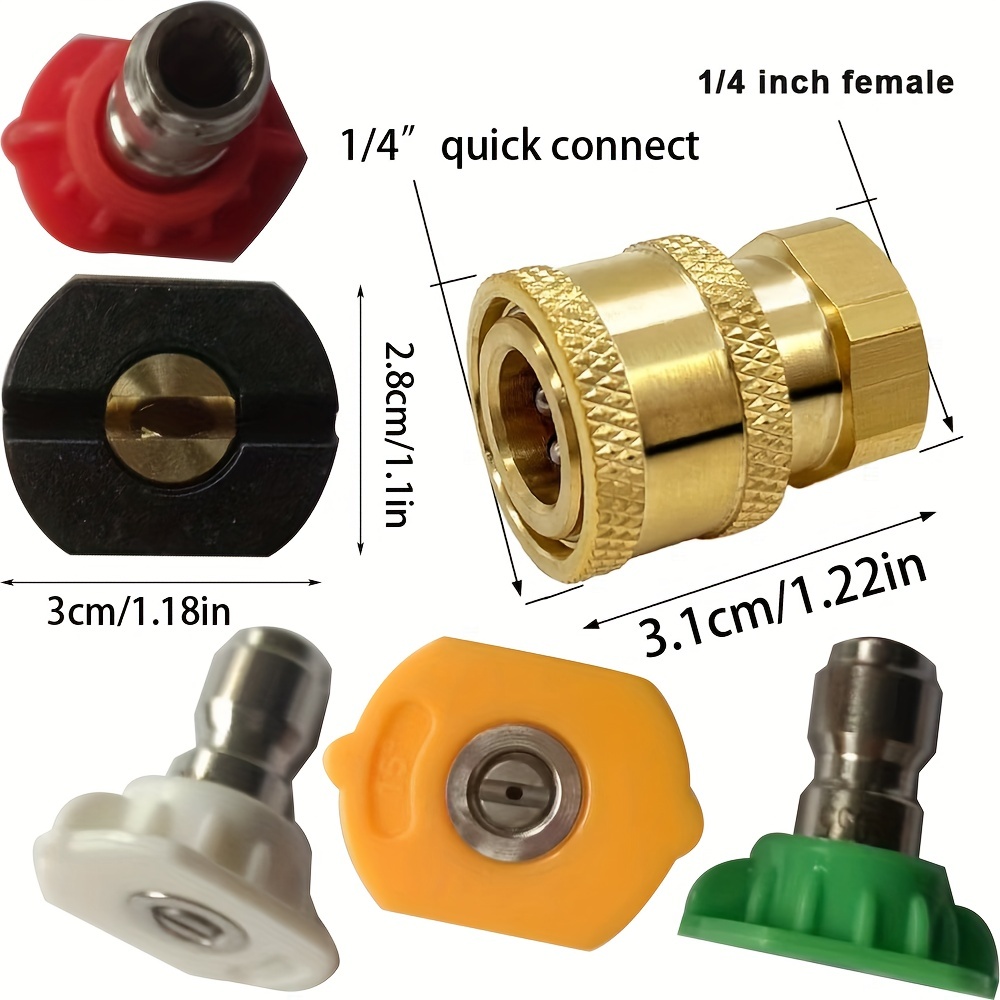 Pressure Washer Tips Power Washer Soap Nozzle Tips Multiple Degrees 1/4  Quick Connect Design Up to 4,500 PSI 2.5 GPM(5-Pack)