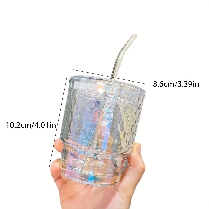 Ribbed Glass Tumbler With Lid And Straw Origami Style - Temu