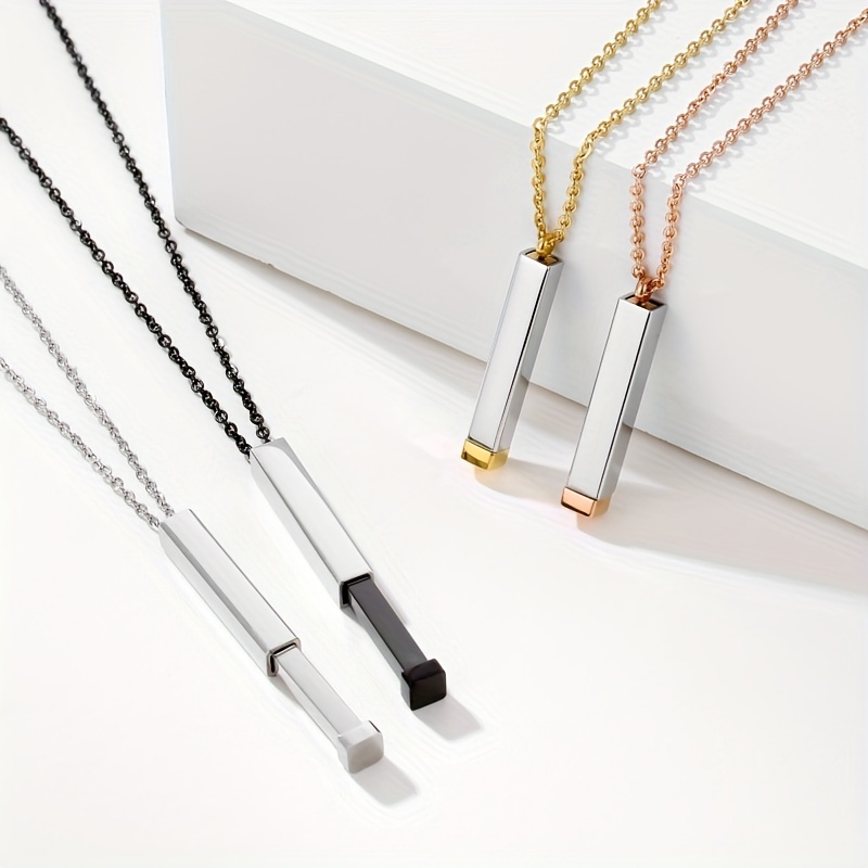 Personalized Square Retractable Necklace Engraved Name Stainless Steel