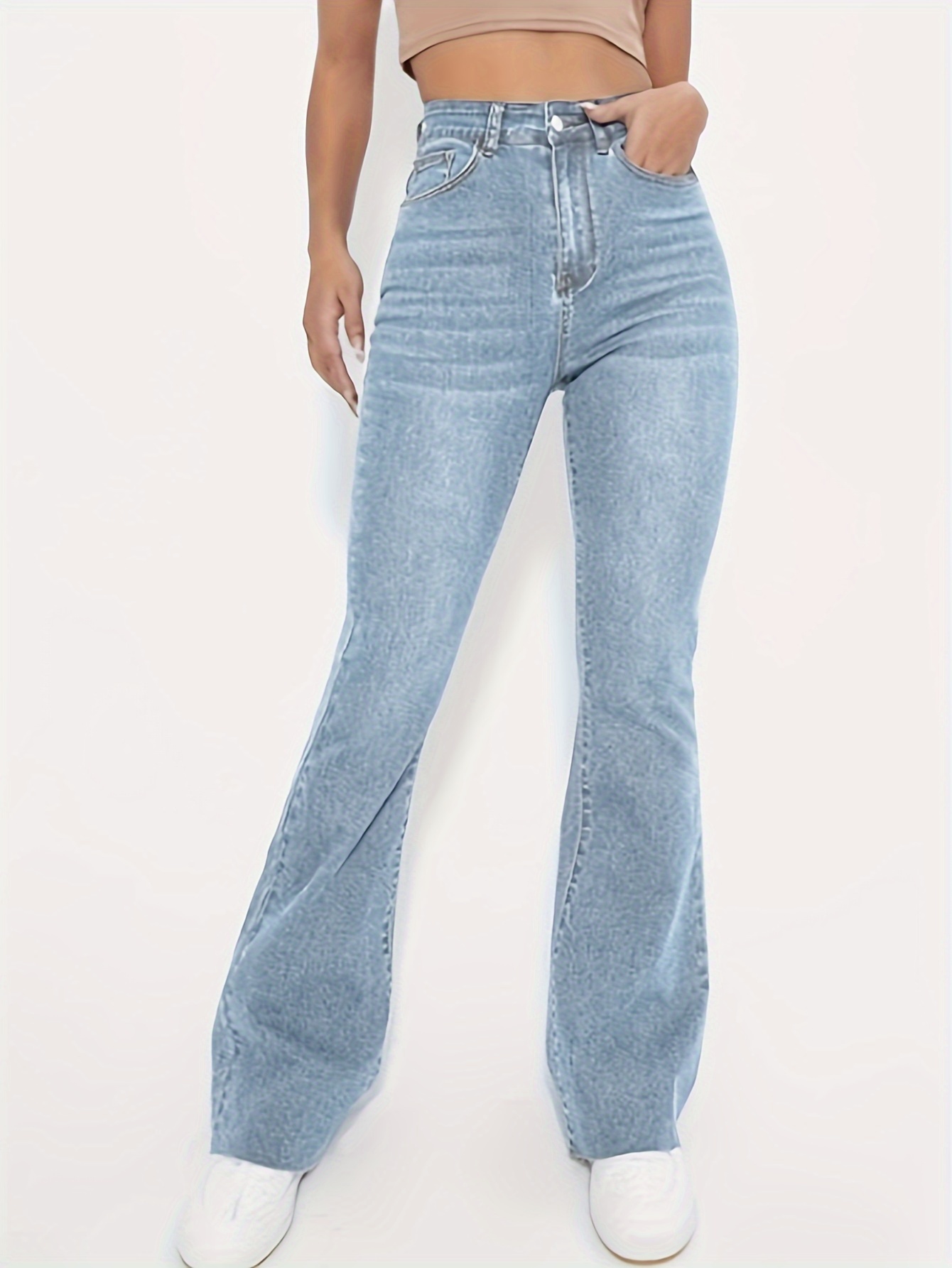 Ripped Holes High Waist Flared Jeans Bell Bottom Shape Wide - Temu