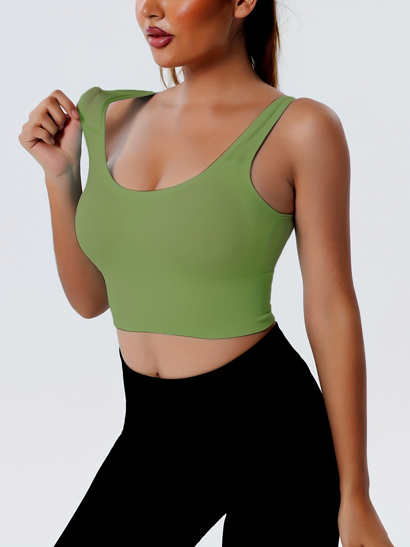 Simple Solid Sports Bra Comfy Breathable Shockproof Running - Temu Canada