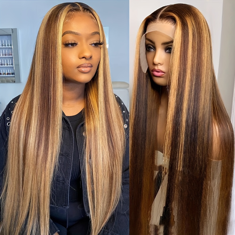 Highlight Ombre Lace Front Wig Human Hair 13x4 HD Transparent 4 27 Honey Blonde Lace Frontal Wigs Pre Plucked With Baby Hair Straight Lace Front Wigs Human Hair Colored 250