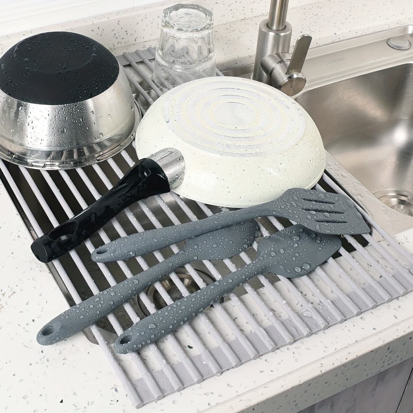 Roll Up Dish Drying Rack, Over The Sink Dish Drying Rack, Kitchen Rolling Dish  Drainer, Foldable Sink Rack Mat, Stainless Steel Wire Dish Drying Rack,  Kitchen Accessories - Temu