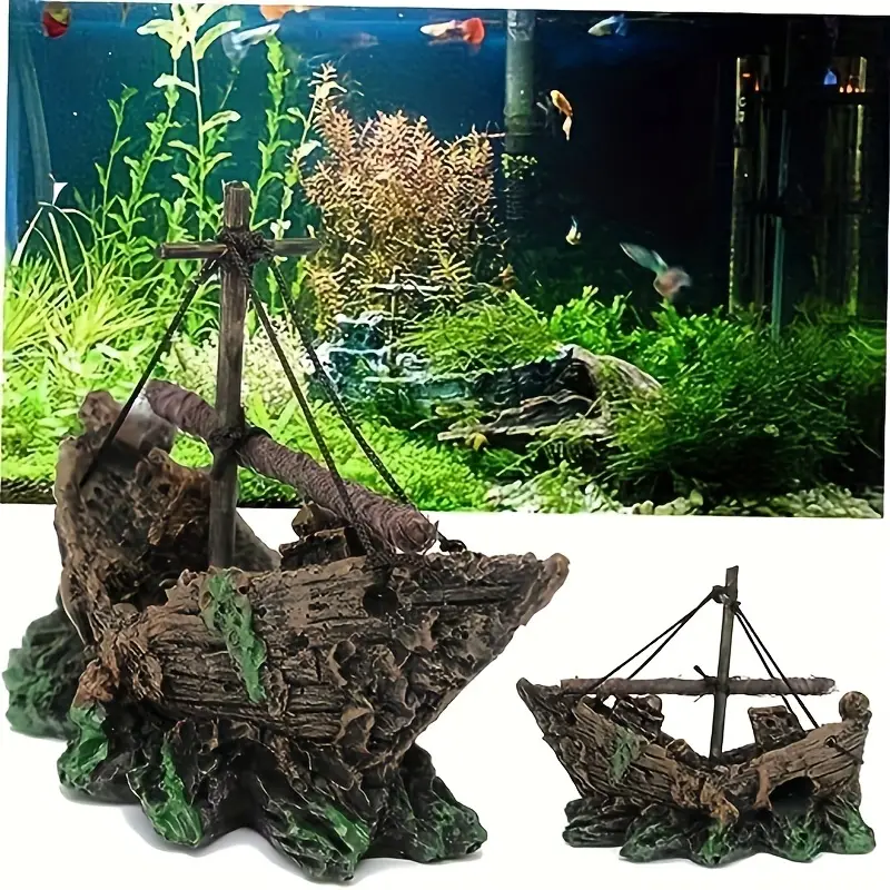 Aquarium Pirate Ship Boat Fish Tank Ornaments Broken Barrel Fish