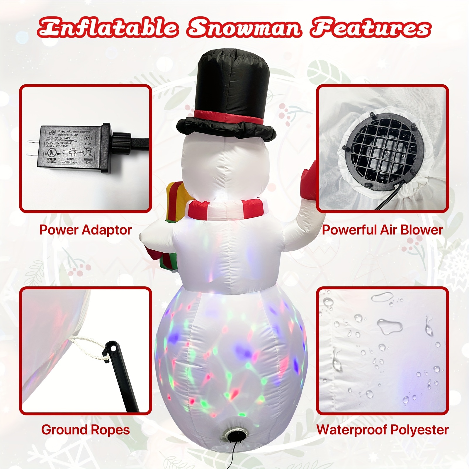 Christmas Inflatables Snowman Outdoor Yard Decor With Rotating Led