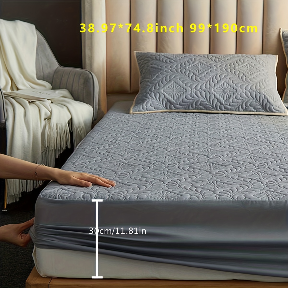 Solid Color Clip Cotton Embossed Mattress Protector - Temu