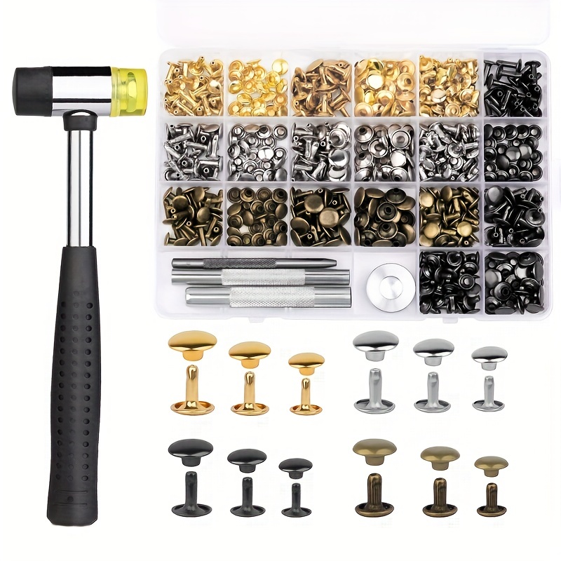 200Sets Assorted 12mm Star Cap Leather Rivets Kit, Tubular Metal Rivets  with Punch Tool for Leather Fabric Clothing Bags Pets Collar Keychain DIY
