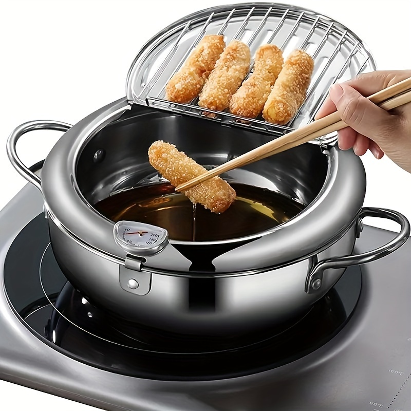 tempura deep fry pot thickened stainless steel tempura fryer with thermometer japanese style tempura fryer pan for restaurant use details 1