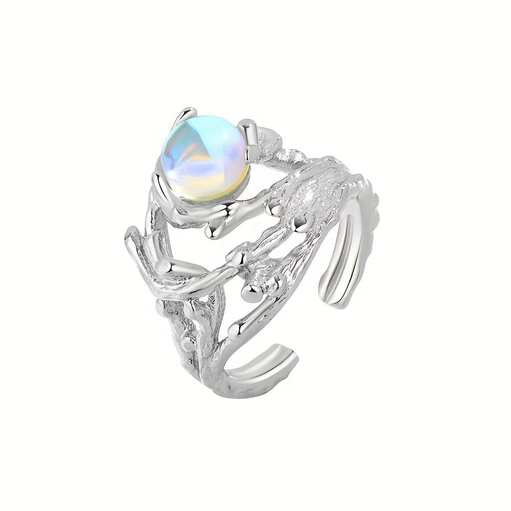 Men's Tree Texture Moonstone Ring Couple Opening Adjustable Ring