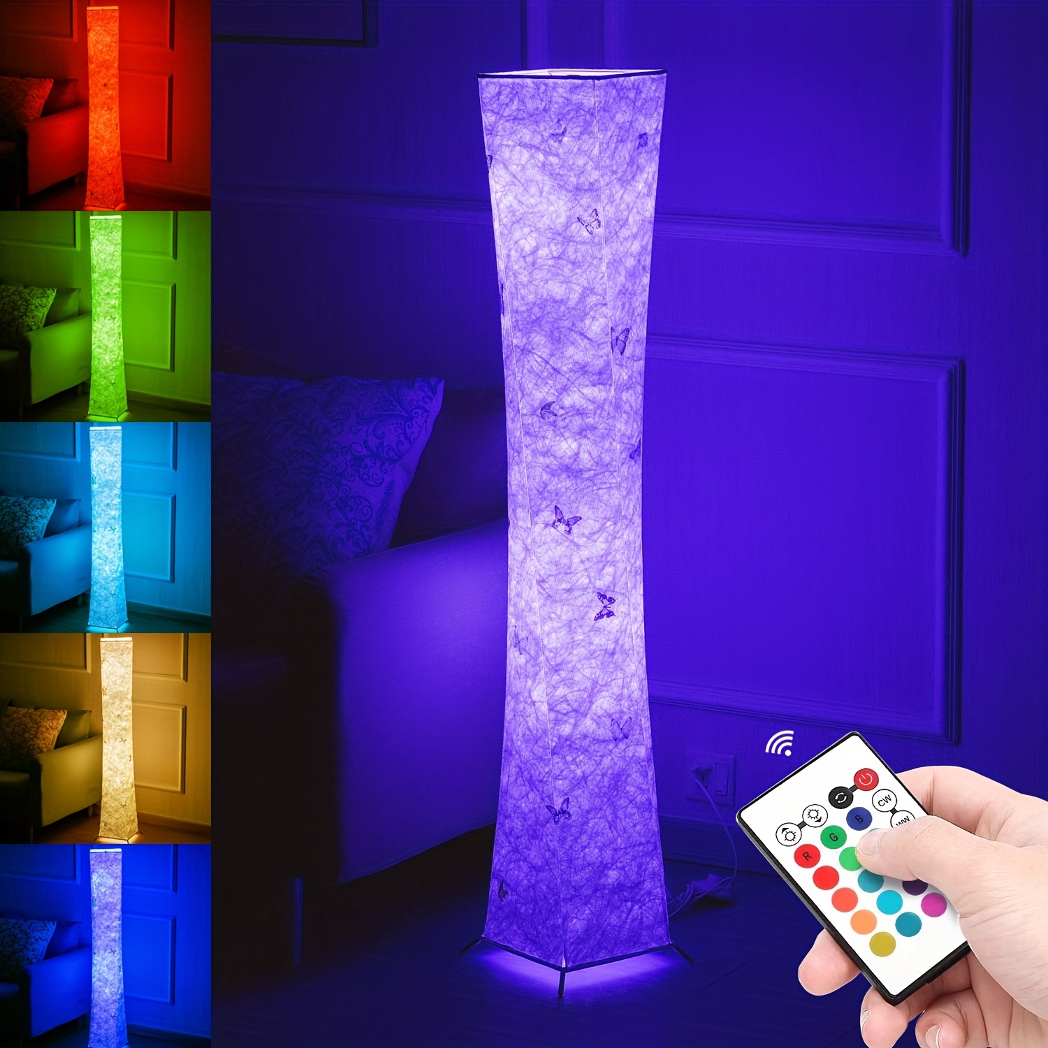 Soft Light Floor Lamp 52 Simple Design Morden Slim Rgb Color Changing Led  Tyvek Fabric Shade Dimmable Remote Control Smart Led Bulbs Standing Lamp  For Living Room Bedroom Game Room