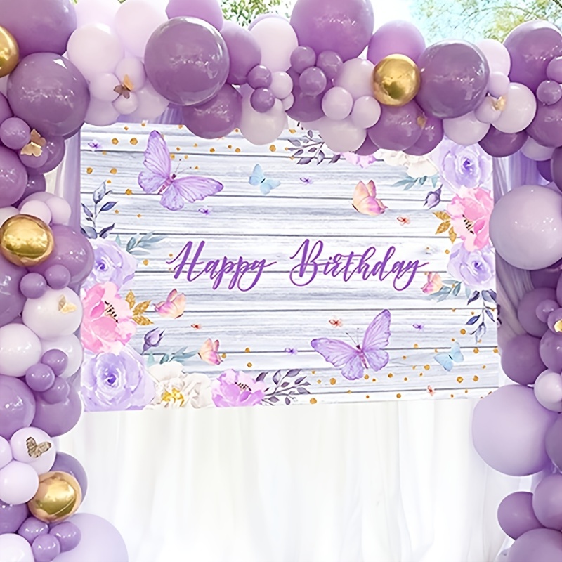 Purple Water Ink Butterfly Banner Of Wood Pattern For Happy Birthday  Backdrop Cloth Party Scene Decoration Background Banner | Today's Best  Daily Deals | Temu