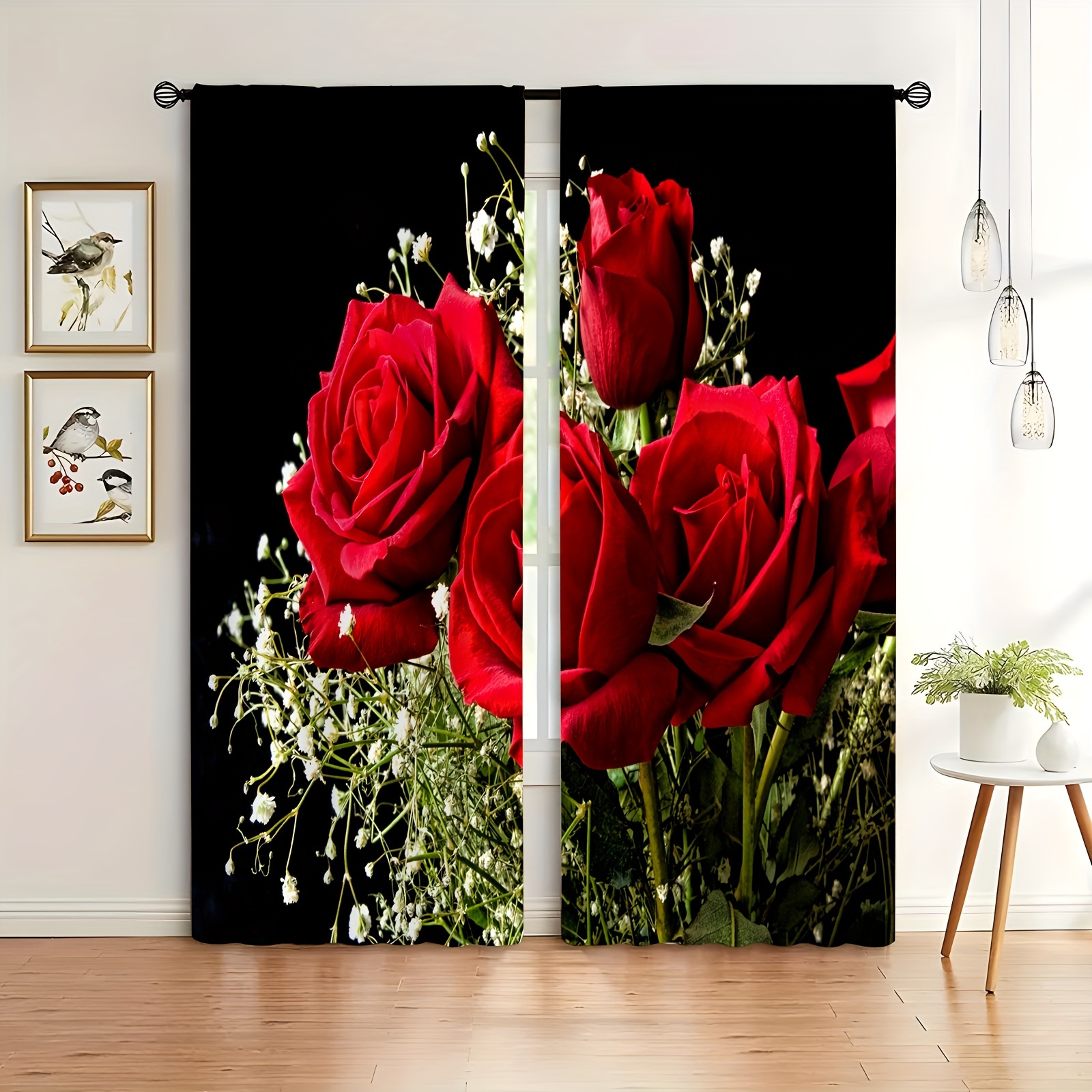 2pcs beautiful red roses privacy protection living room decoration curtain valentines day   creative valentines day gift decoration translucent curtain privacy protection curtain bedroom living room details 3