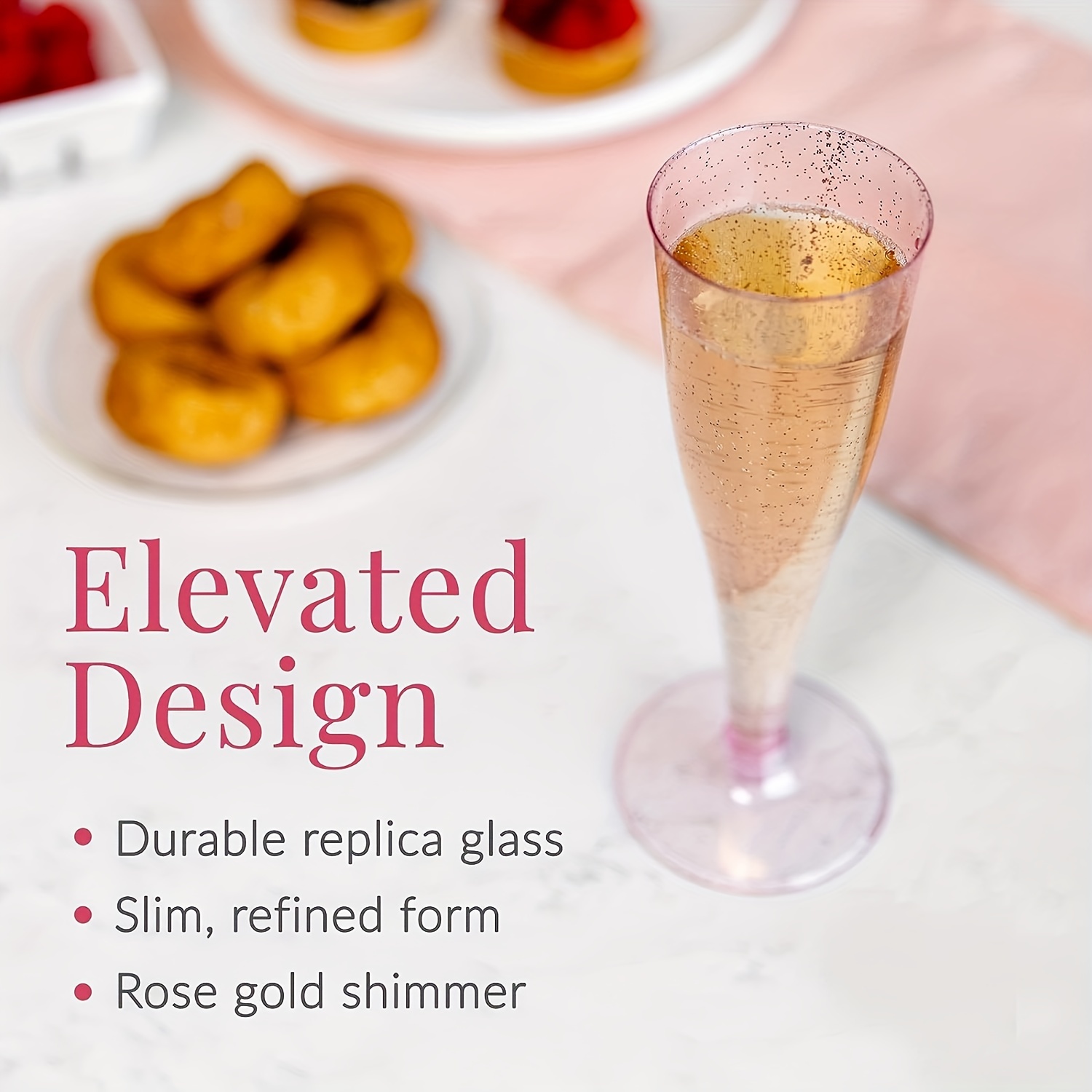 Rose Gold Plastic Champagne Flutes Disposable - Rose Gold Glitter