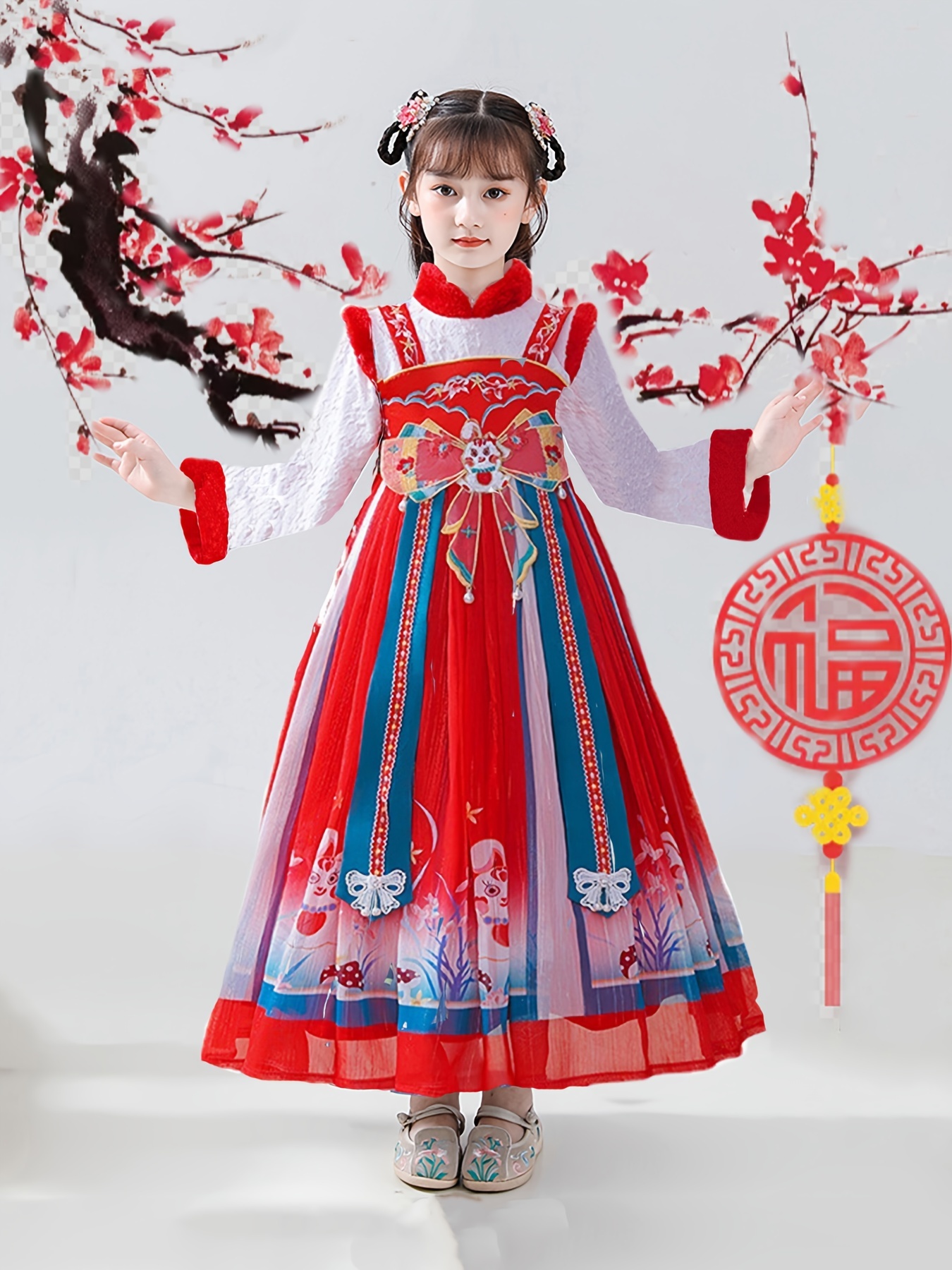 Dropship Girls Chinese Hanfu; Red Tang Suit; Thickened Thermal Mesh  Princess Dresses; Performance Costumes For Chinese New Year; Year Of Rabbit  Clothes Winter New to Sell Online at a Lower Price