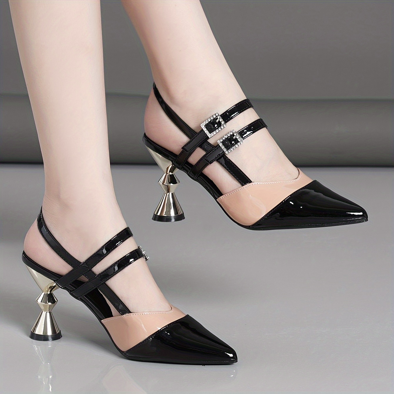 Women's Contrast Color Special High Heels Elegant Point Toe - Temu ...