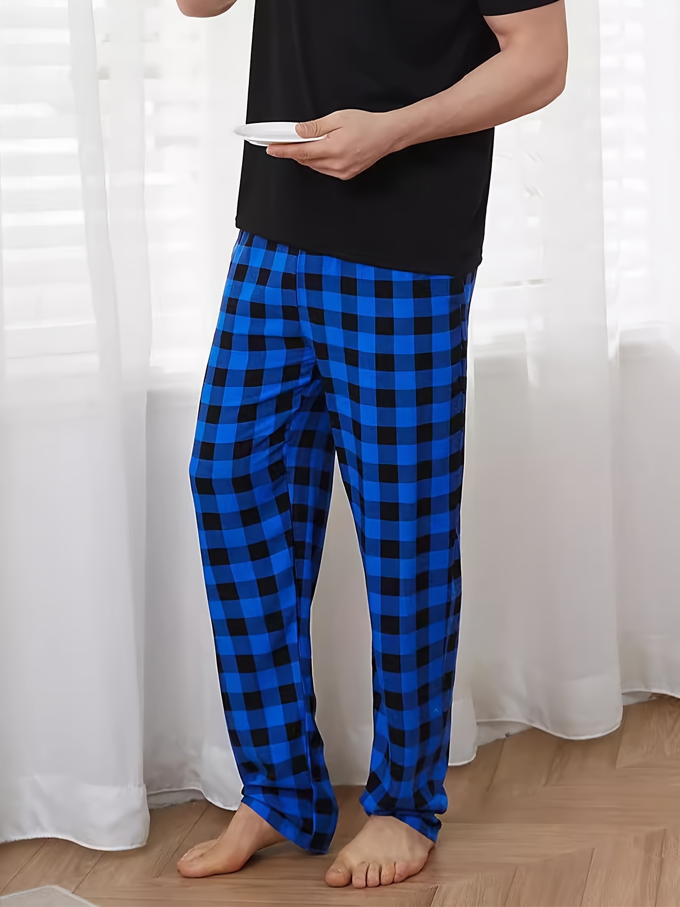 Pantalones de pijama de algodón a cuadros para hombre