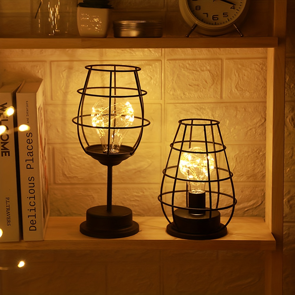 Lampe de table décorative,Rétro Lampe de table,Style cage, veilleuse,  rétro, à piles, lampe de bureau pour chambre à coucher(Piles non Incluses)