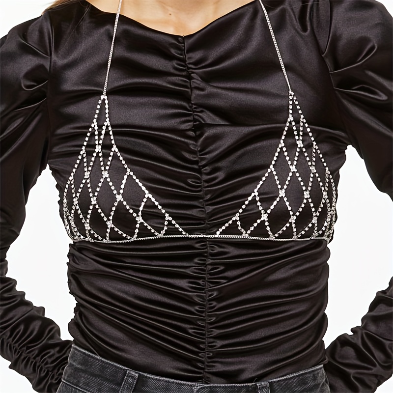 Hollow Out Crop Top Bra Chest Chain Inlaid Shiny Rhinestone Sexy Body Chain  Jewelry