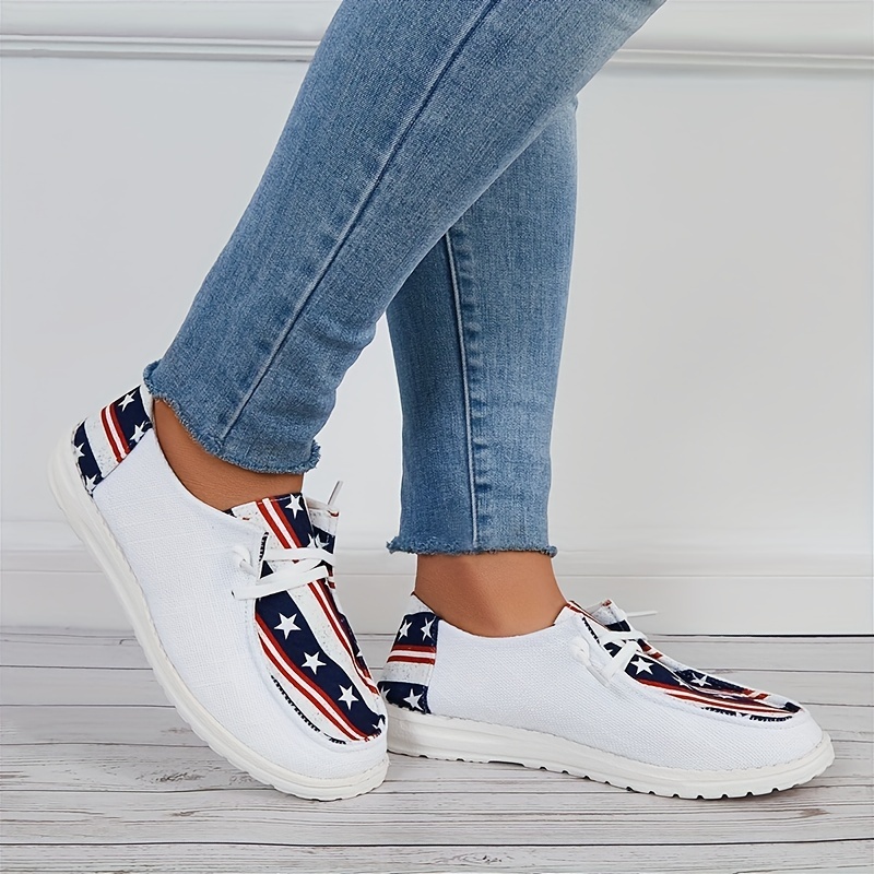 Mujeres C modas Zapatos De Lona Con Estampado De Bandera Americana Zapatos Planos Ligeros Para Exteriores