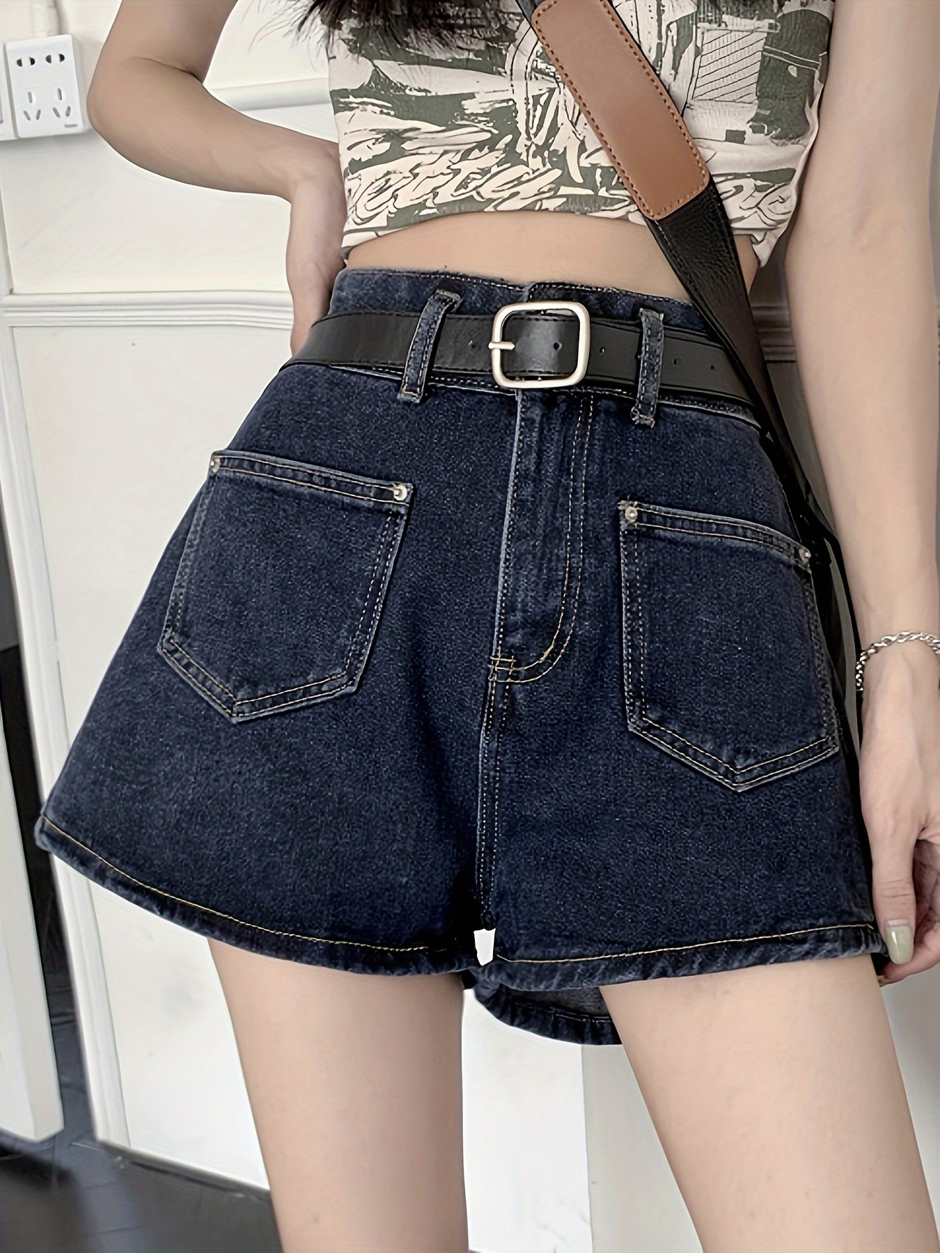 High Cut Side Denim Bloomers High Waist Elastic Hem - Temu Canada