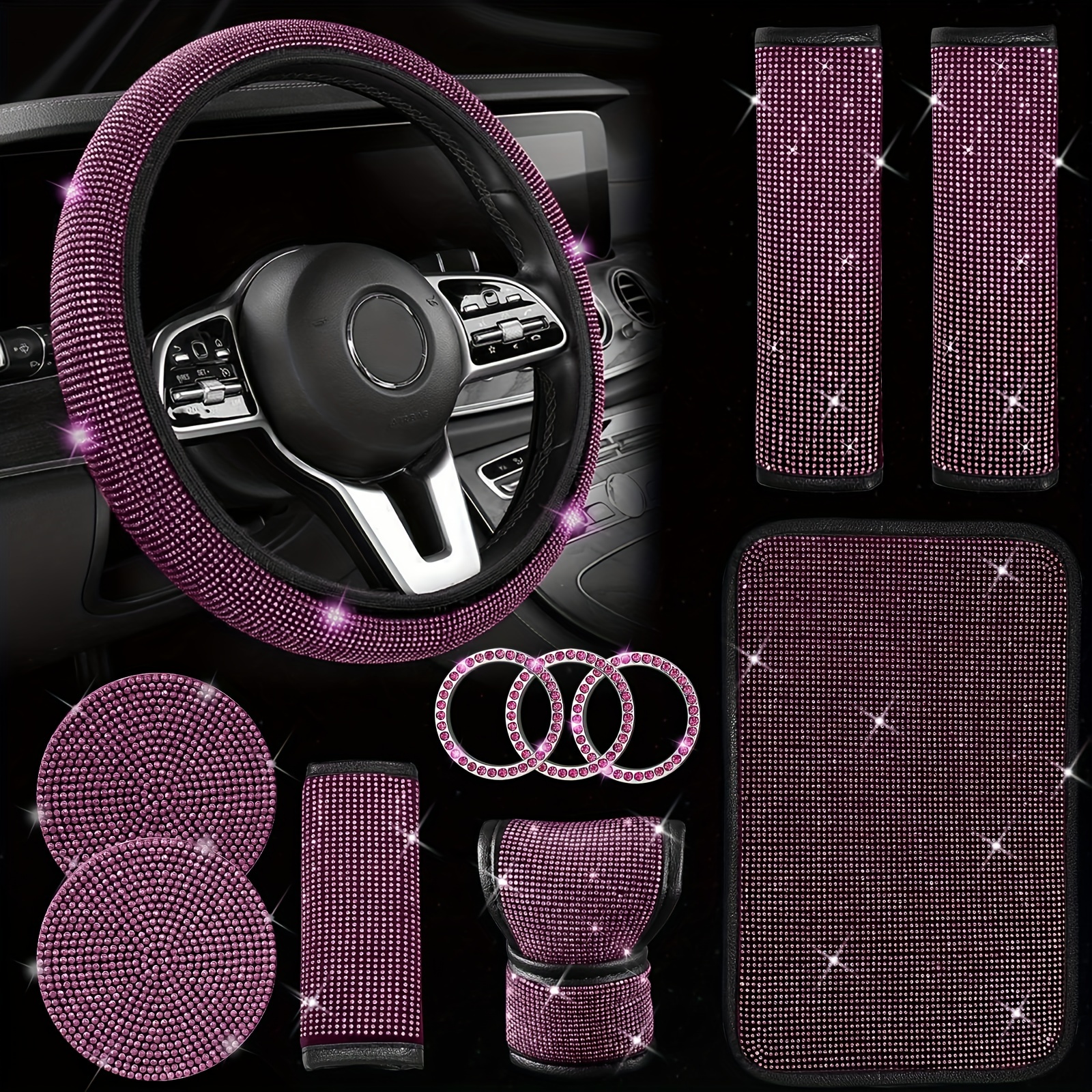 Cute Pink Steering Wheel Cover for Women Girl, Universal 15 Inch