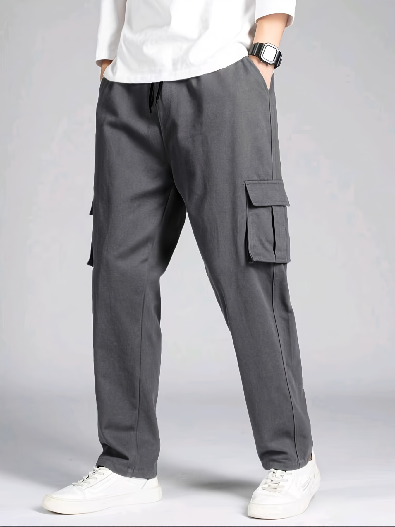 Cotton Blend Trendy King Pattern Cargo Pants Mens Multi Flap