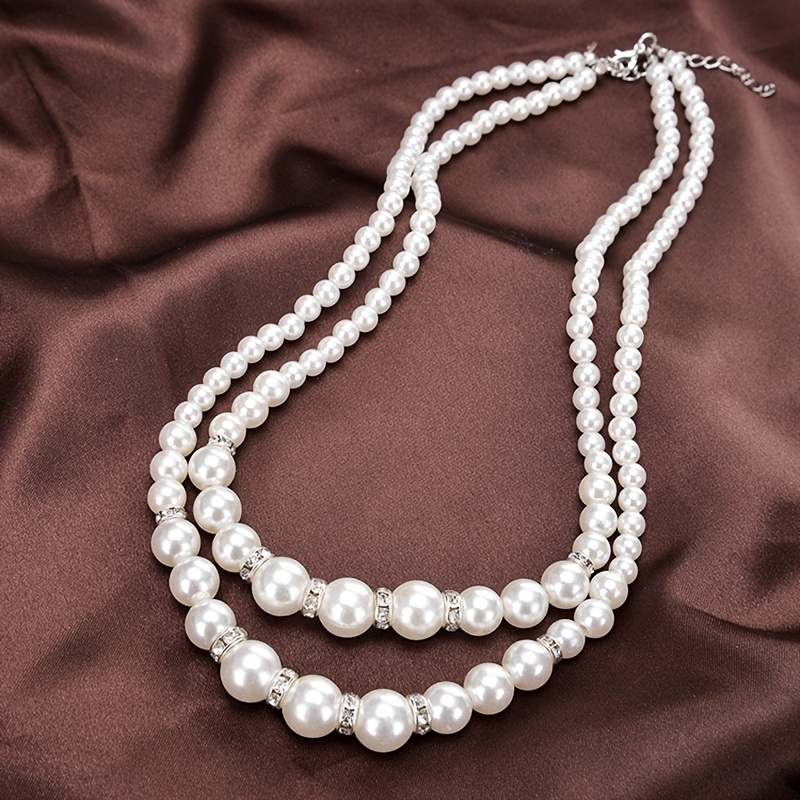 Sweet Temperament Rhinestone Pearl Double Layer Necklace