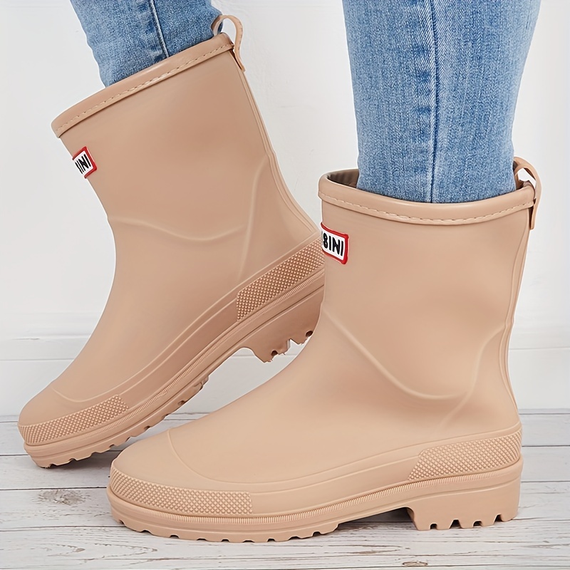 Women's Letter Patched Rain Boots Waterproof Pull Ankle - Temu Australia