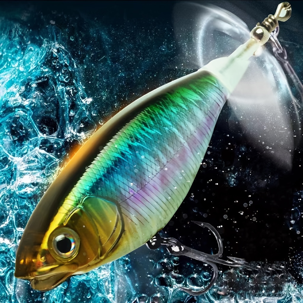 Blue surface popper fishing pike lure, underwater shot with