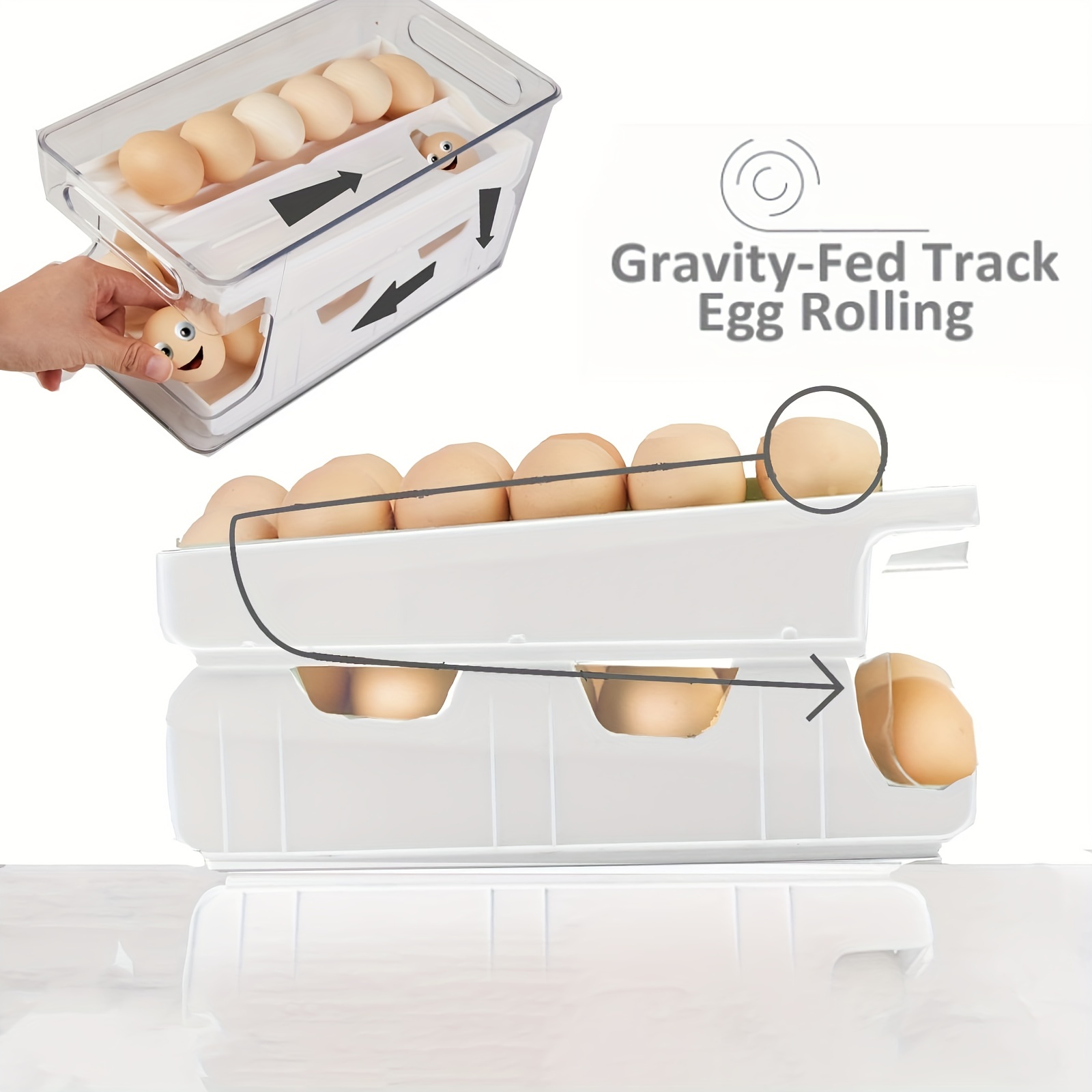 Egg Container for Refrigerator, Egg Holder Rolling Egg Holder for  Refrigerator, Automatic 24 Count Egg Dispenser for Refrigerator, Egg  Organizer