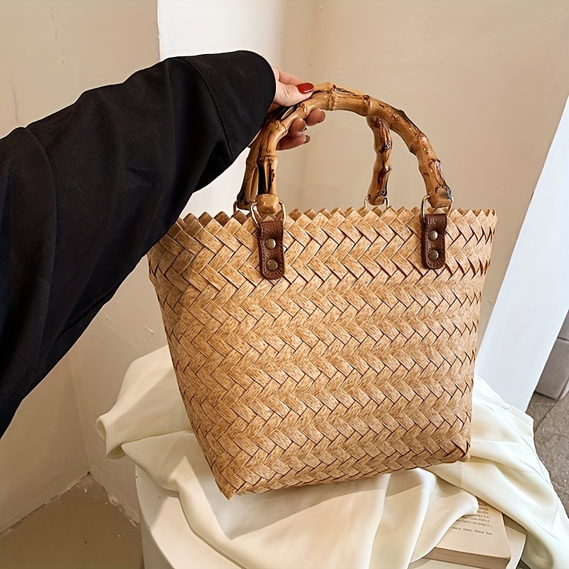 New Fashion Portable Bucket Bag, Casual Woven Handbag