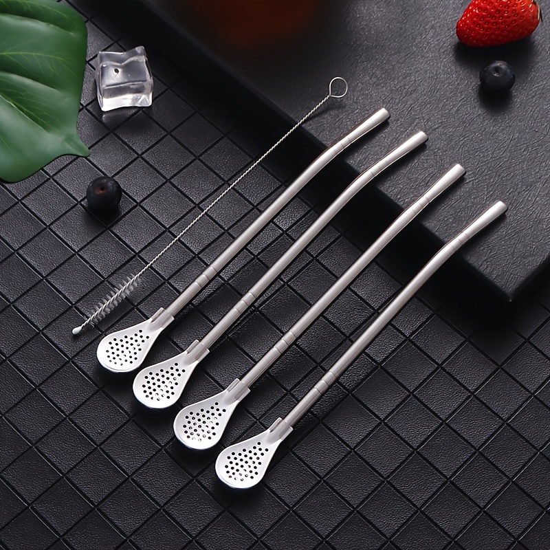 304 Stainless Steel Thick Straws With Filter And Long Spoon, Perfect For  Bubble Tea And Drinks