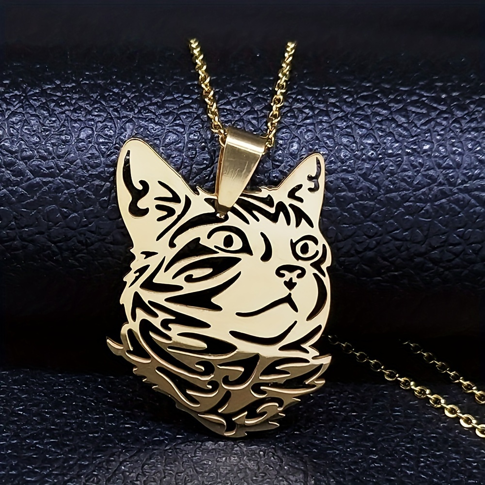 

Wicca Cute Cat Pendant Necklace For Women, Stainless Steel Silver Color Hollow Cute Kitten Pendant Necklaces Jewelry For Women