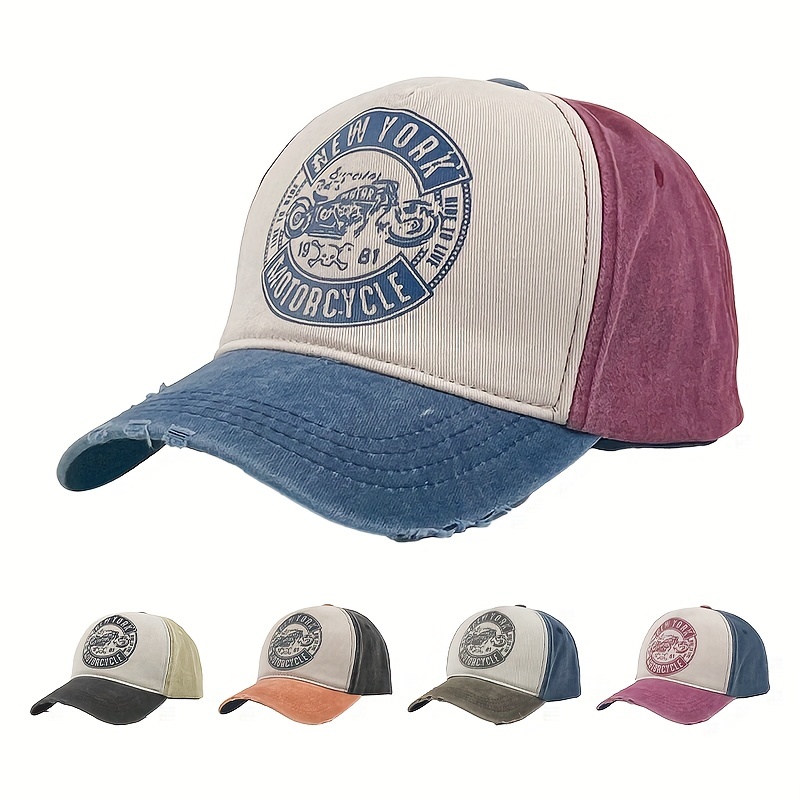 Round Logo Printed Baseball Baseball Hat Classic Washed Distressed Color Block Dad Hats Lightweight Adjustable Sun Hat for Women & Men,Temu