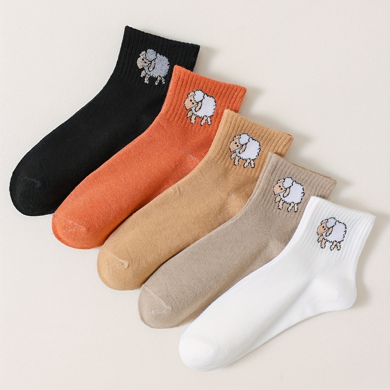 

5 Pairs Eid Al-adha Cartoon Sheep Print Socks, Cute & Soft Crew Socks, Women's Stockings & Hosiery
