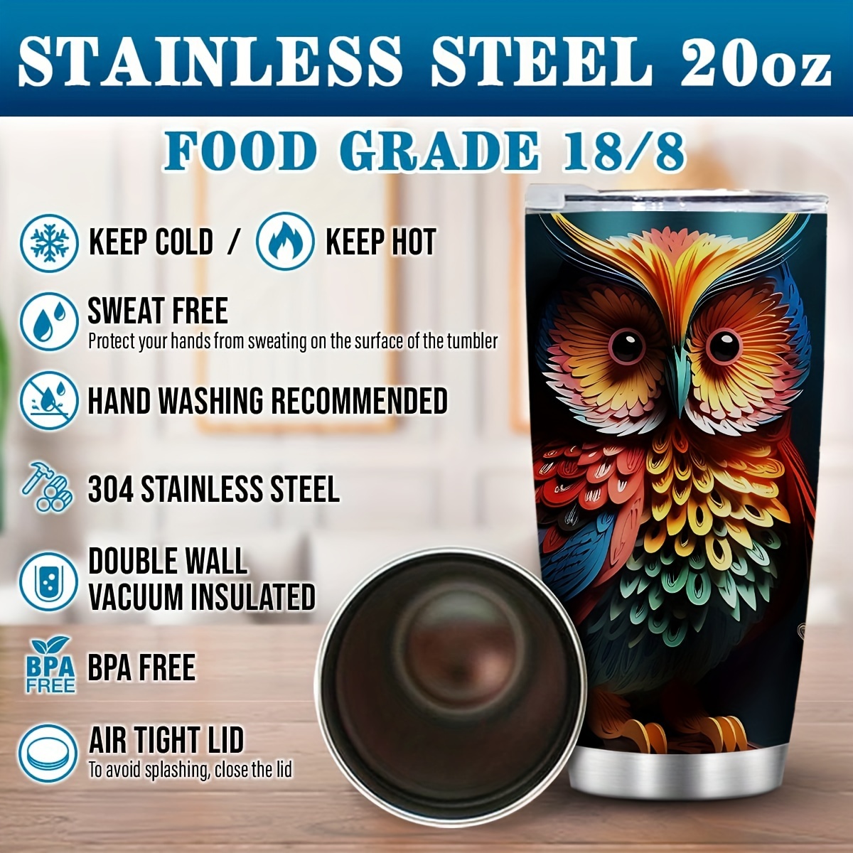 Cute Owl Engraved Stainless Steel Tumbler, Owl Travel Mug, Insulated Travel  Tumbler Cup, Cute Owl Gifts, Gifts for Owl Lovers, Owl Mug 