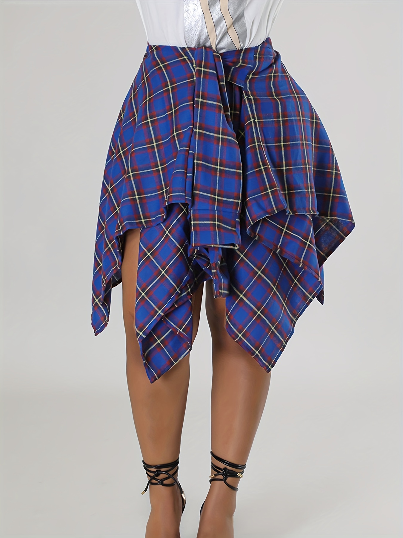 Plaid Asymmetrical Hem Skirt Casual Tie Front Skirt Spring Temu