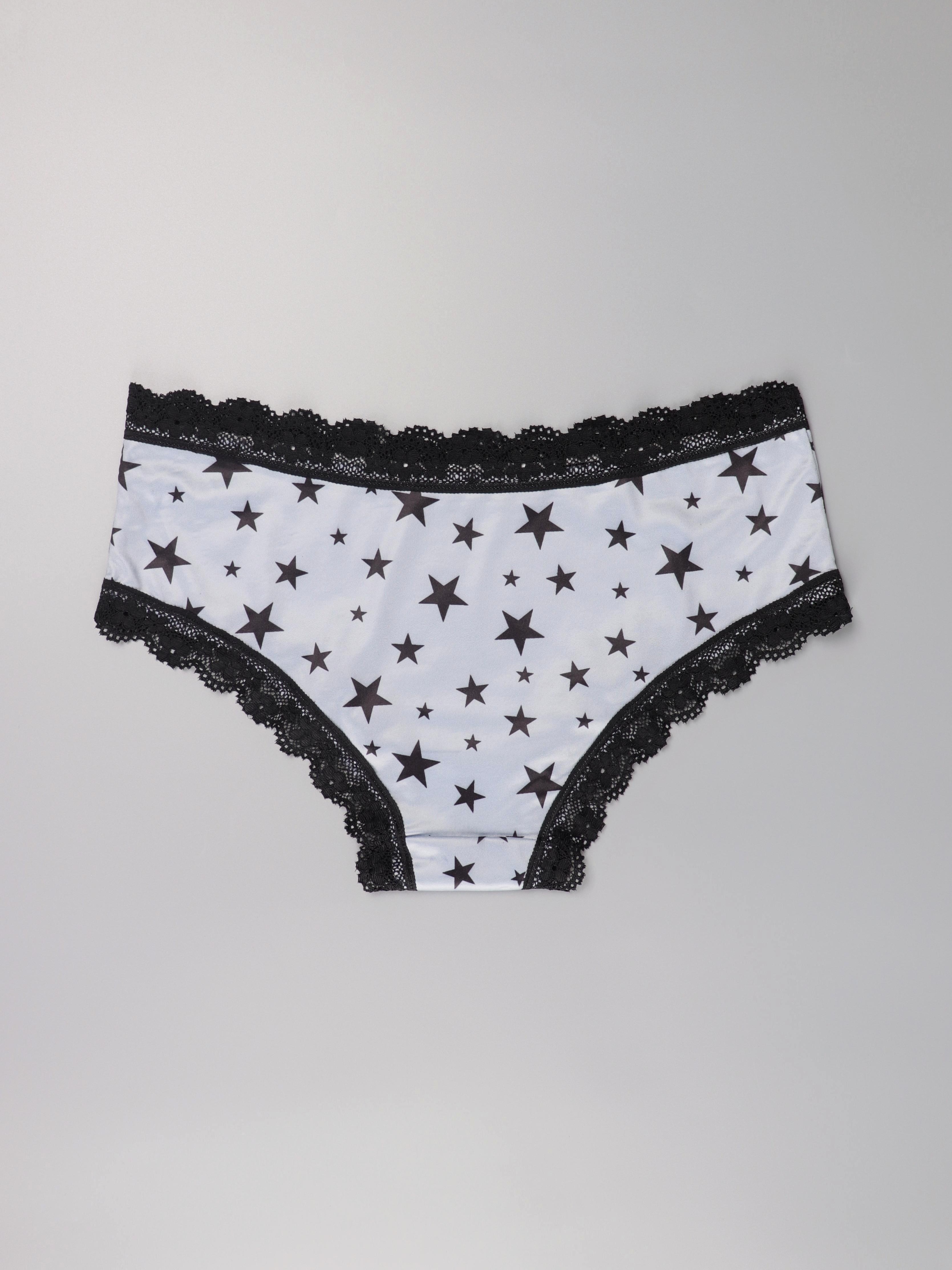 Star Print Lace Trim Panties