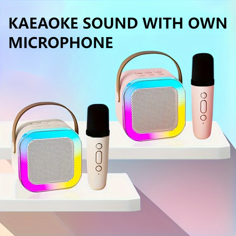 Machine à karaoké pour enfants et adultes, mini haut-parleur Bluetooth  portable avec 2 microphones sans fil, lumières LED pour la télévision, fête  à domicile