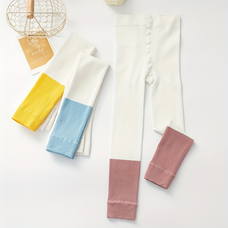 Girls Rib Knit Slim Legging Color Block Pants Rayon Blend - Temu