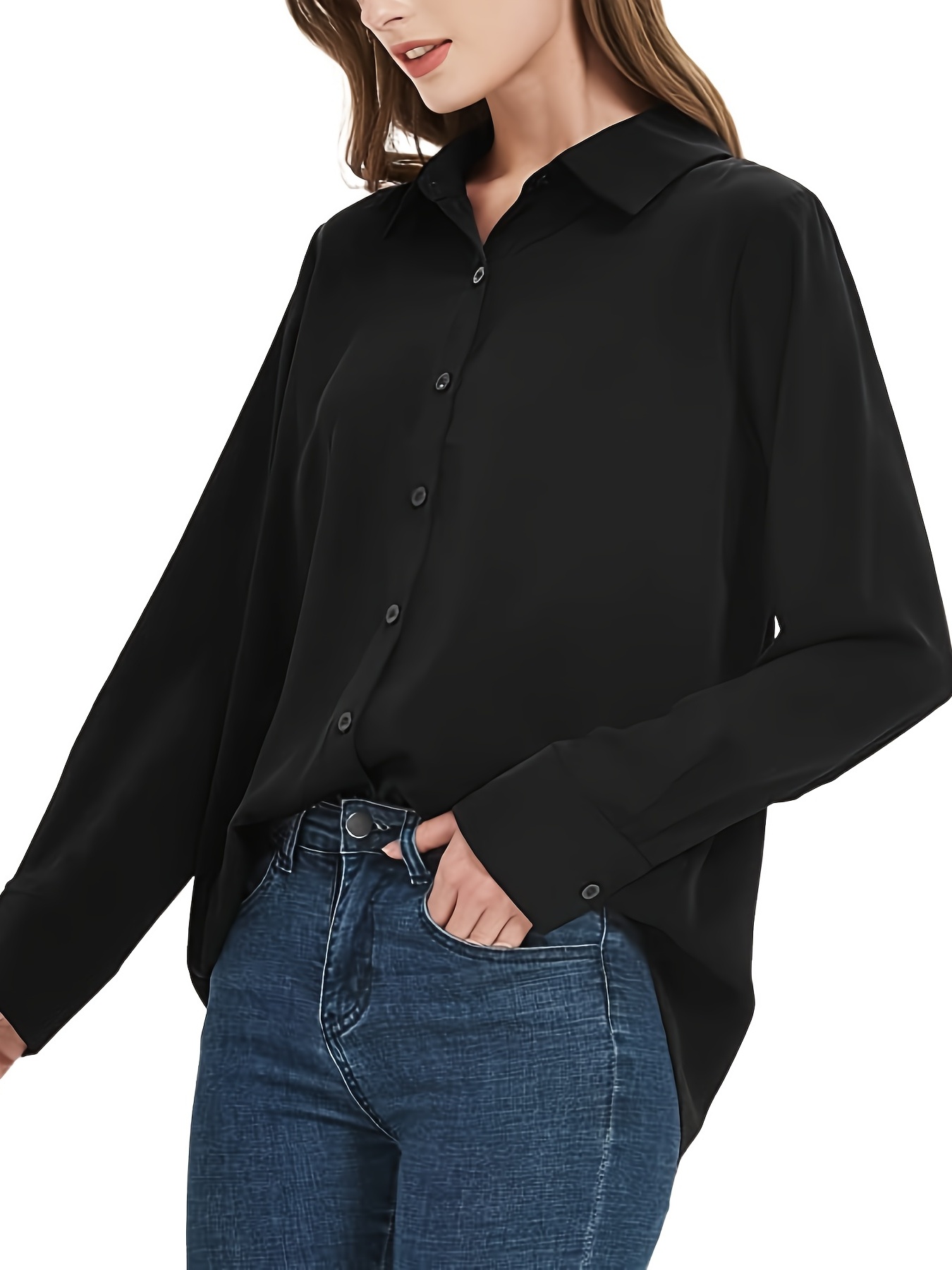 Patlollav Womens Ladies Zipper Button Long Sleeves Loose Chiffon