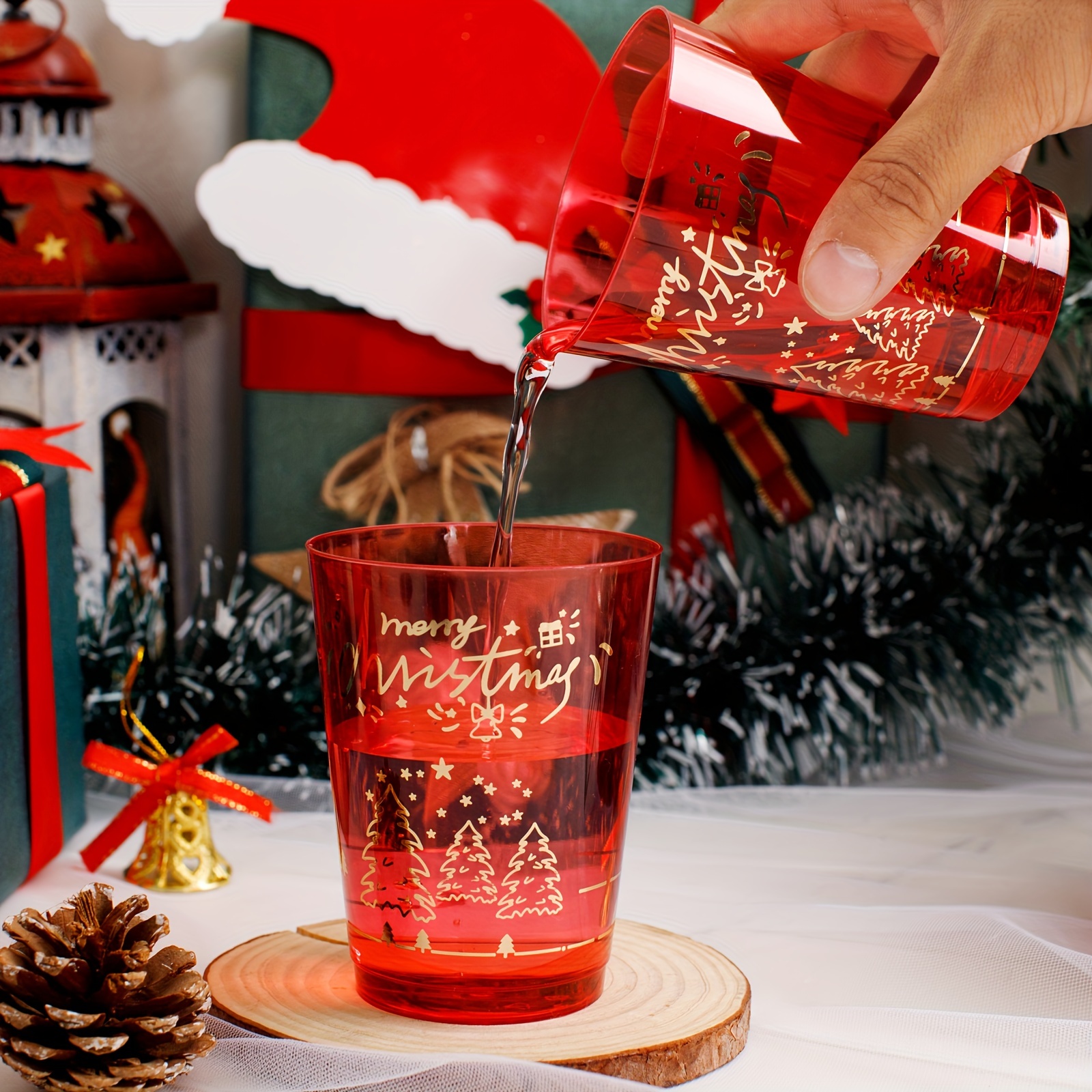 Christmas Party Cups Merry Christmas Cups Red Plastic - Temu