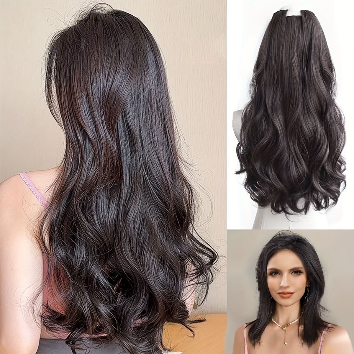 Invisible Hair Extensions Long Wavy Hairpiece Fashionable - Temu