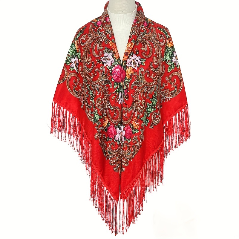 Bohemian Tassel Wrap Vintage Square Large Blanket Scarf