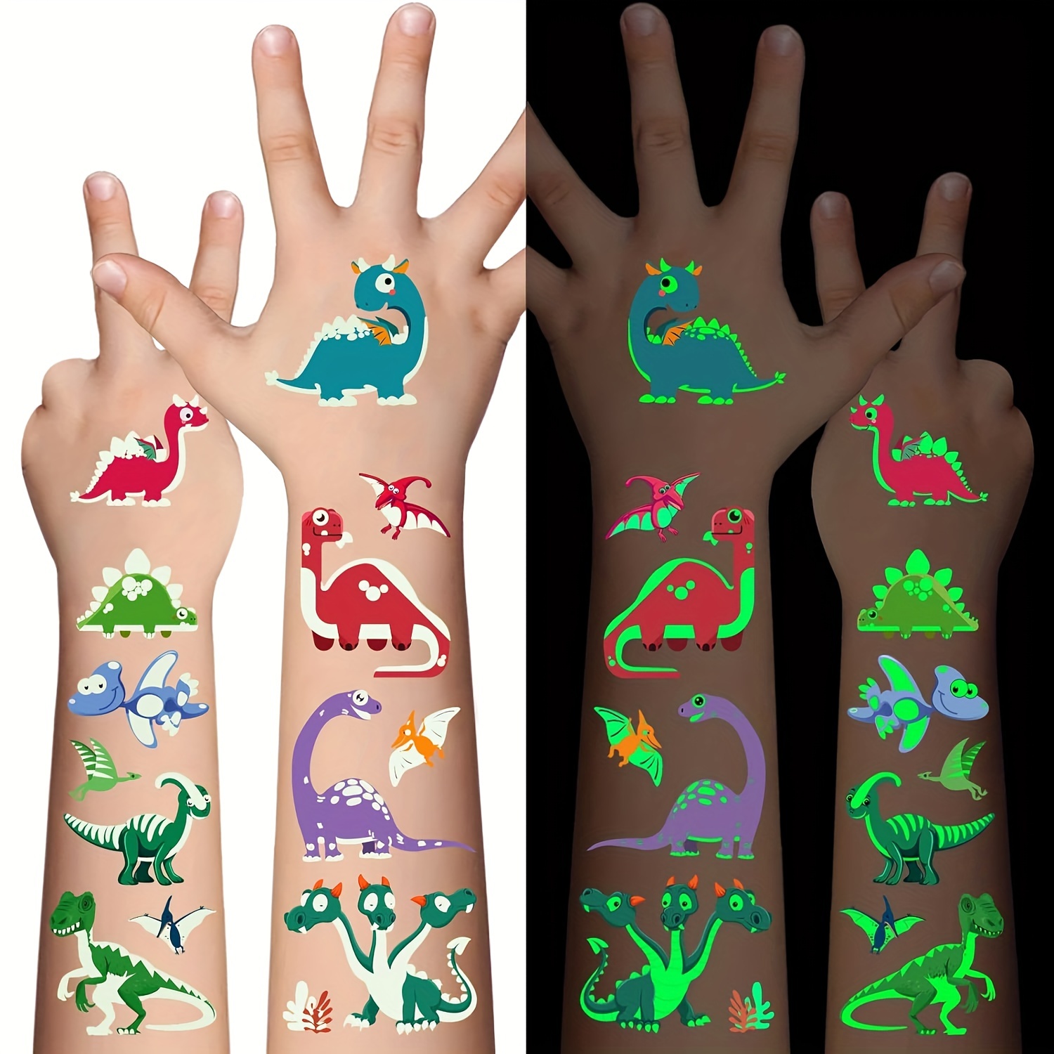 Tatuajes Temporales Niños, 72 luminosos Dinosaurs Impermeables Falso  Tatuajes Pegatinas, Fiestas Infantiles Cumpleaños de Niños Regalo, tatoos  regalo de decor fiesta para niños (12 Hojas)
