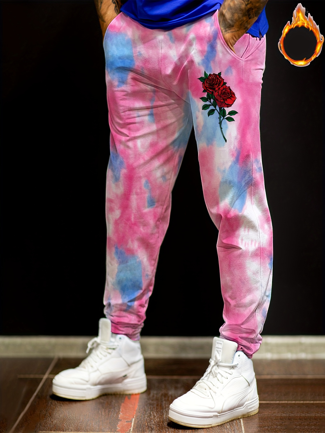 Rose Pattern Tie Dye Joggers Men's Casual Stretch Sports - Temu Australia