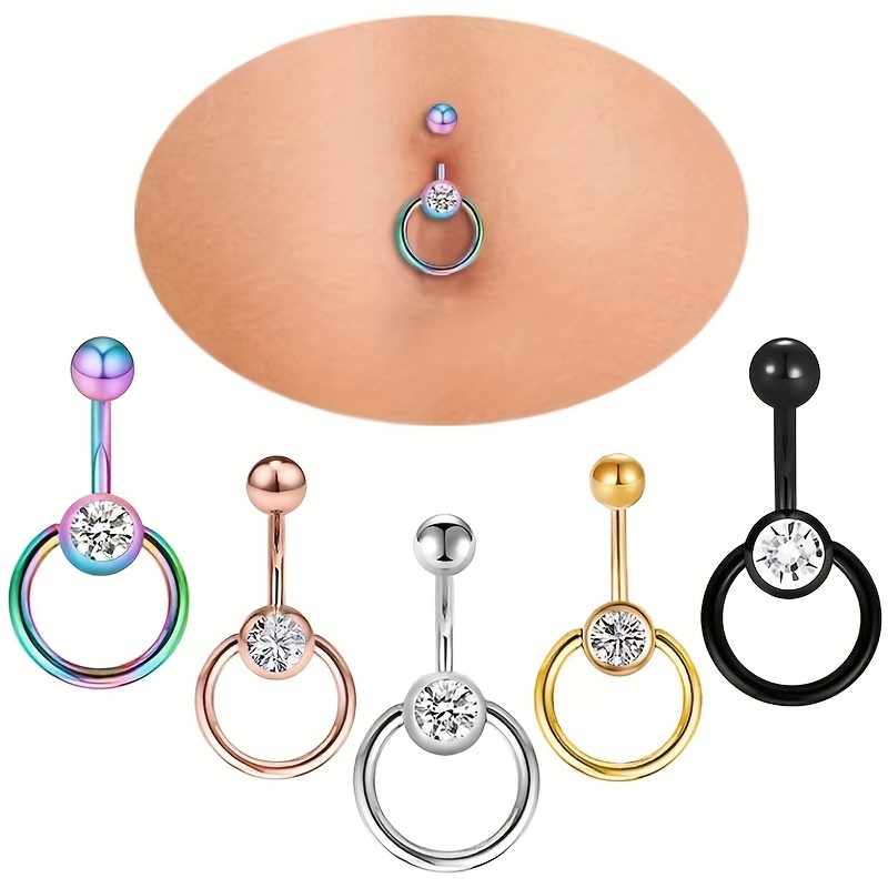 Piercing Stainless Steel Navel Ring - Temu