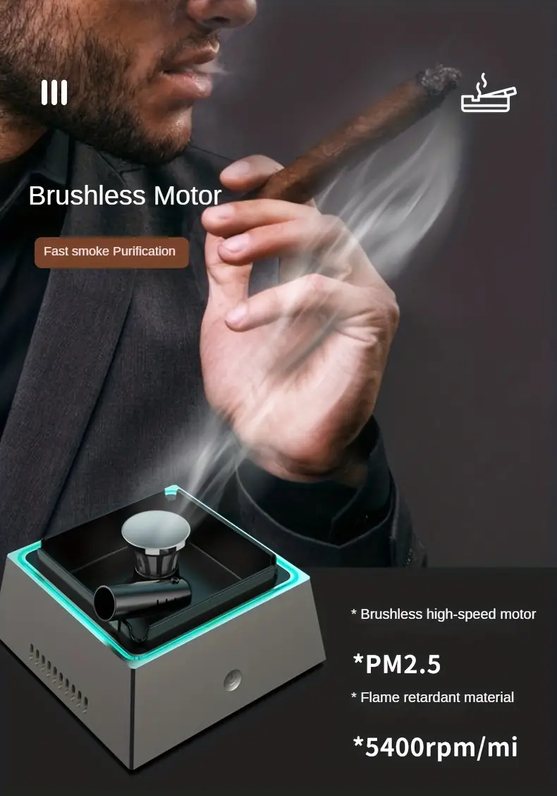 smart ashtray air purifier negative ion generator immediately remove second hand smoke and tobacco odor suck away smoke usb charging large battery long battery life automatic switch machine send filter delay warehouse spice socket washable details 4