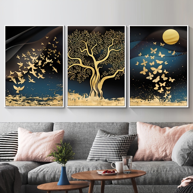 3pcs Set Large Size Abstract Style Golden Night Landscape Canvas Art Posters  Hd Environment Friendly Ink Print Living Room Bedroom Modern Design Wall  Paintings No Frames 16 5x23 2in Shop On