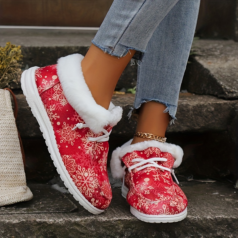 Fluffy Canvas Shoes Women s Snowflake Pattern Christmas - Temu